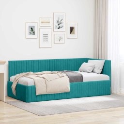 Cadru de pat coltar cu headboard Turcoaz 90 x 190 cm Catifea GartenMobel Dekor