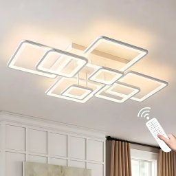 Lustra LED ELLA 187W cu telecomanda, 8 patrate, dimabila, alb mat