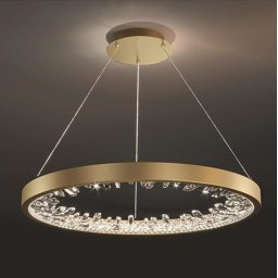 Lustra LED suspendata cu telecomanda, 44W, cerc 40 cm, dimabila, auriu