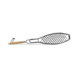Cleste pentru peste la gratar Mirpol, inox cu maner din lemn, 51 x 23 cm