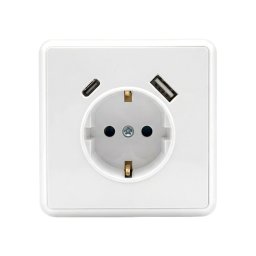 Priza Leziter Nova încastrata cu împamantare, USB-A + USB-C 2A, alb