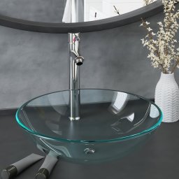 Chiuveta baie cu robinet&scurgere cu apasare transparent sticla GartenMobel Dekor