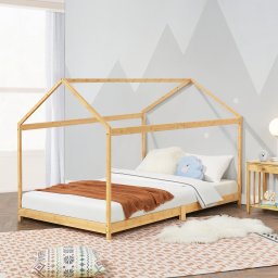 Pat pentru copii tip casuta din bambus 90x200 cm, natural