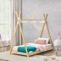 Pat pentru copii tip tipi din bambus 70x140 cm, natur, cu somiera