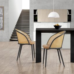 Set 2 scaune dining Gagnef maro cu ratan si picioare negre