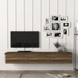 Comoda TV suspendata Vihti 180 cm, finisaj nuc, 3 usi