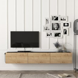 Comoda TV suspendata Vihti 180x31x29,5 cm negru si stejar
