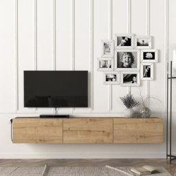 Comoda TV suspendata Vihti 180 cm, finisaj stejar, 3 usi