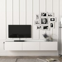 Comoda TV suspendata Vihti, alb, 180x31x29,5 cm, 3 compartimente