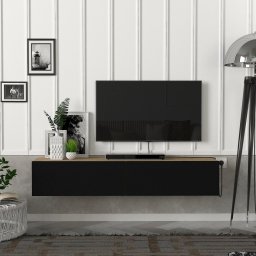 Comoda TV suspendata Toivakka 135x31x25 cm, stejar si negru