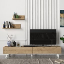 Comoda TV Saarijärvi cu 2 rafturi de perete, finisaj stejar
