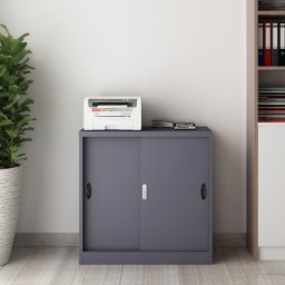 Dulap metalic de birou Rieti cu usi glisante, 90x40x90 cm, gri închis