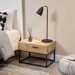 Noptiera Lavangen cu 1 sertar, aspect stejar si cadru metalic