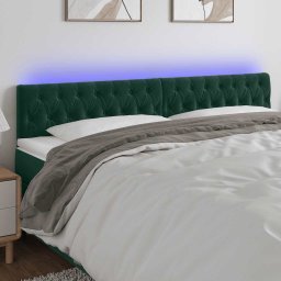 Tablie de pat cu LED, verde închis, 200x7x78/88 cm, catifea GartenMobel Dekor