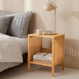 Masa laterala Varde din bambus natur cu polita, 50 x 38,5 x 33 cm