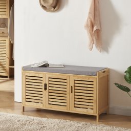 Pantofar cu banca si sezut tapitat din bambus Selk, 90 x 50 x 35 cm