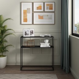 Masa consola Kuhmo neagra din metal, cu polita, 80x80x30 cm