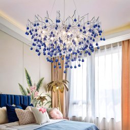 Candelabru din Cristal Albastru 40 cm cu 4x G9 si Inaltime Reglabila