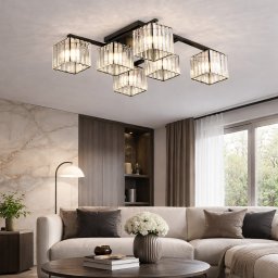 Lustra clasica moderna Georgiana LC111/6BK, 6x E27, negru, metal si sticla