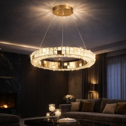 Lustra LED dimabila cu telecomanda, cristal si metal auriu, 29W, 1 cerc