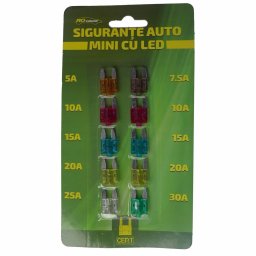 Set 10 sigurante auto mini cu LED RoGroup 12V pentru protectie electrica