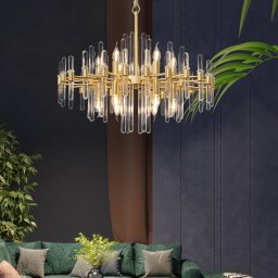 Candelabru din cristal auriu lucios 10xE14, 62x45 cm, reglabil