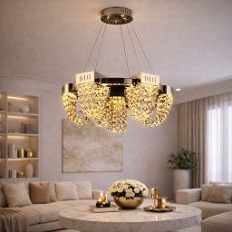 Candelabru LED din cristal 24W, 80 cm, crom lucios, inaltime reglabila