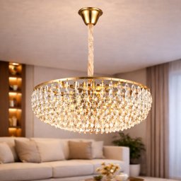 Candelabru din cristal auriu lucios cu 9xE14 si inaltime reglabila