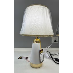 Veioza de masa VZ210WH alba si aurie cu abajur textil, 1x E27