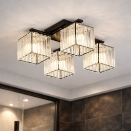 Lustra Georgiana cu 4 becuri E27, neagra, din metal, stil modern
