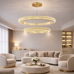 Lustra LED cu telecomanda LLC132/300GD, cristal, 2 cercuri, 37W, dimabila