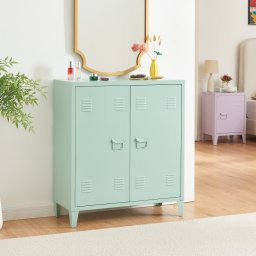 Dulap metalic Oripää cu 2 usi si raft reglabil, verde pastel, 90x80x33 cm