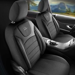 Set huse scaune auto Panda Prestige negru-gri, 11 piese, compatibile universal