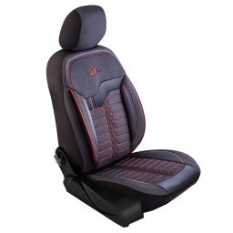 Set huse scaune auto Panda Londra, rabatabile, negru cu cusatura rosie, 11 piese