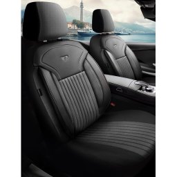 Set huse scaune auto Panda Praga, 11 piese, negru-gri, bancheta rabatabila