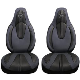 Set 2 huse scaune fata auto Panda pentru tetiere monobloc, gri petrol
