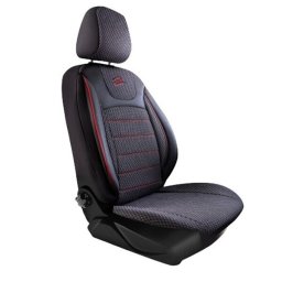 Set huse scaune auto Panda Prestige negre cu cusatura rosie, 11 piese