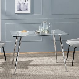 Masa din sticla Hyrynsalmi cu blat securizat si picioare cromate