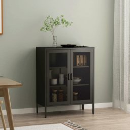 Bufet living metalic negru Falkoping cu usi tip grilaj, 80 x 40 x 101,5 cm