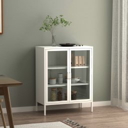Bufet Fauske alb cu usi din sticla pentru living, 80 x 40 x 101,5 cm