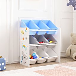 Raft pentru copii cu 9 cutii detasabile si model koala, alb gri albastru