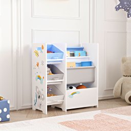 Raft pentru copii cu polite si cutii textile, model koala, alb-gri-albastru