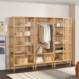 Set garderoba din bambus cu 2 rafturi si suport haine, 240 cm