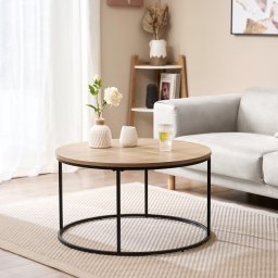 Masa de cafea rotunda Kuhmoinen 45x80 cm, negru si aspect lemn