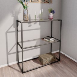 Masa consola Konnevesi cu sticla securizata si cadru metalic, 85x80x30 cm
