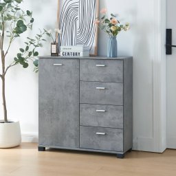 Comoda sideboard Döbritz cu 1 usa, 4 sertare si finisaj beton, 84x80x28 cm