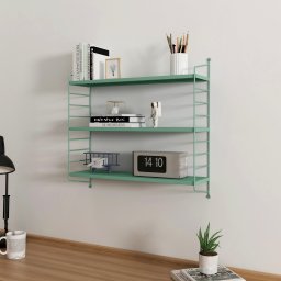 Raft de perete modular verde pastel cu 3 polite din otel [en.casa]
