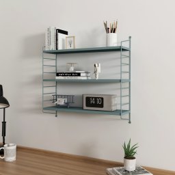 Raft de perete modular Strängnäs albastru gri, 3 polite, metal