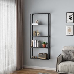 Raft de perete metalic Jämijärvi cu 4 polite, negru mat, en.casa