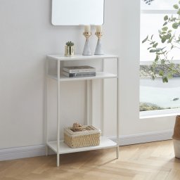Masa consola alba Kumlinge cu 3 rafturi, 55x30x85 cm, [en.casa]